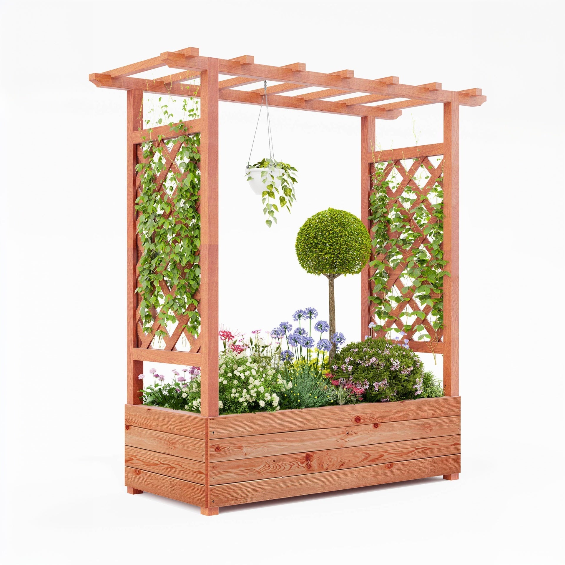 planter with arch trellis Garvee Elevated Garden Bed with Arch Trellis & Hanging Roof – Wood Pla