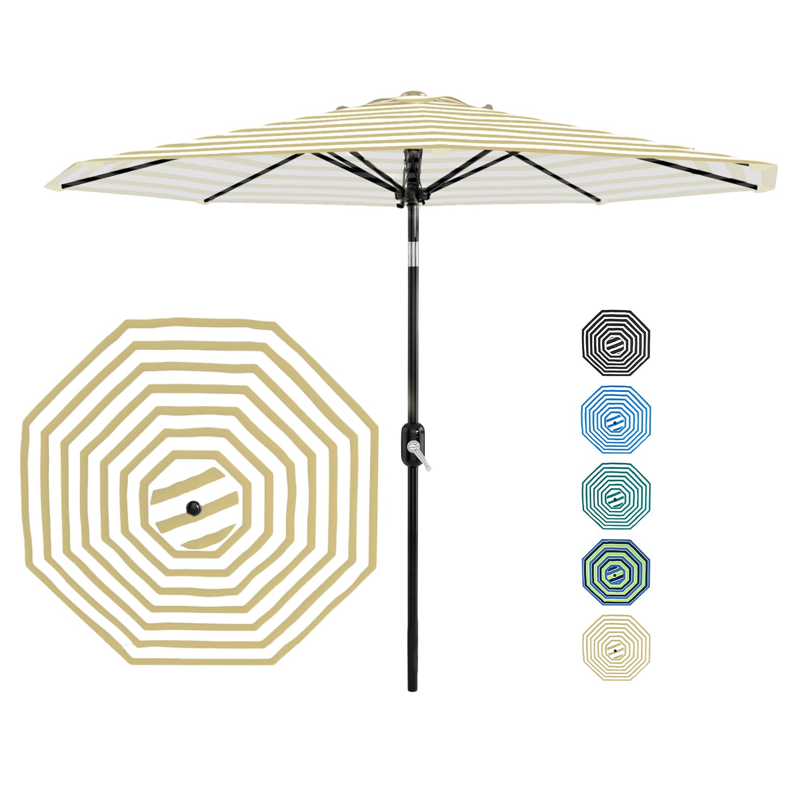 Garvee 10 ft Outdoor Patio Umbrella with 8 Sturdy Iron Ribs, Crank Lif