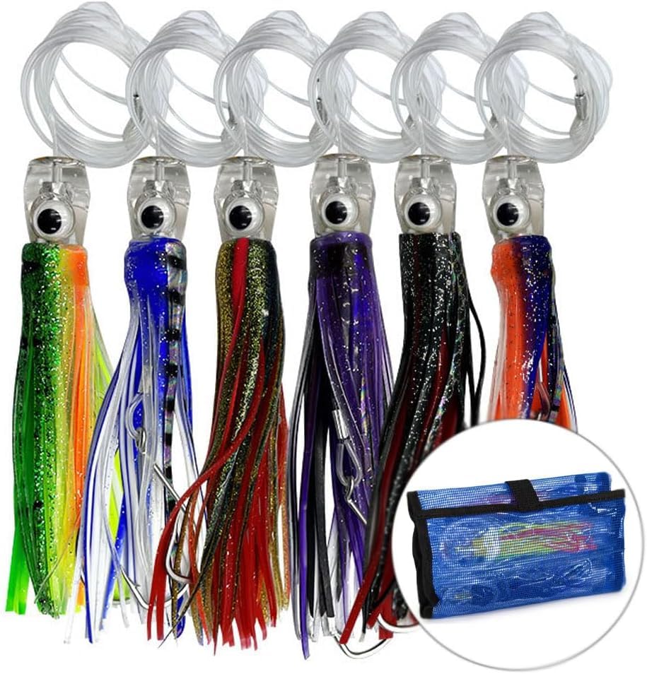 deep sea fishing lure kit Garvee 6Pcs Trolling Lure Kit 6.5 Inch Squid Skirted Saltwater Deep Se