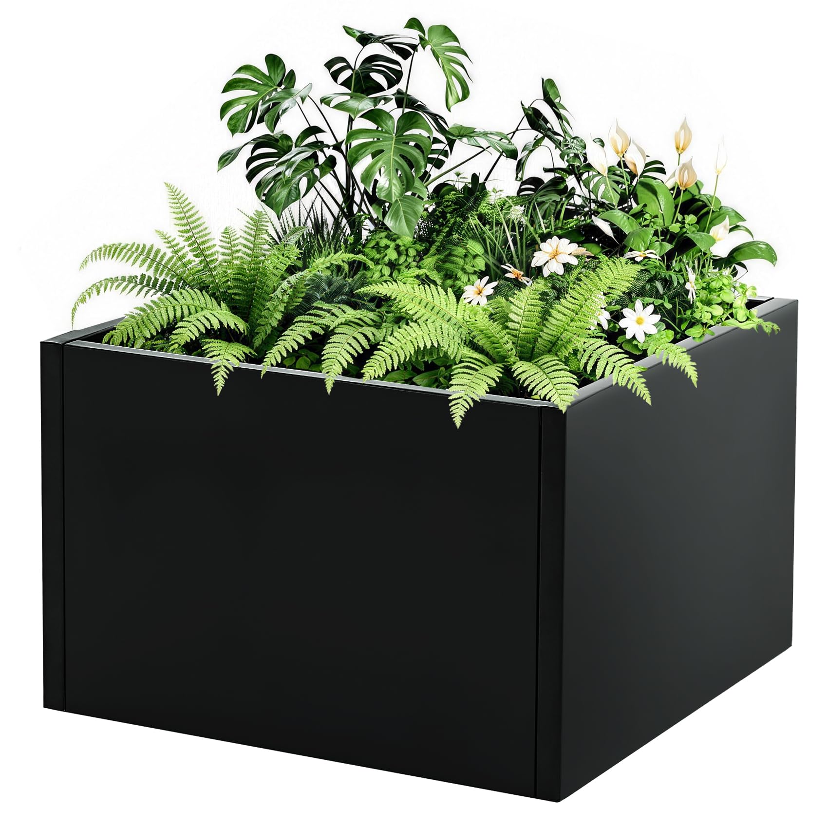 square planter boxes indoor Garvee Metal Planter Box Heavy Duty Black Steel Square Planter 18x18x1