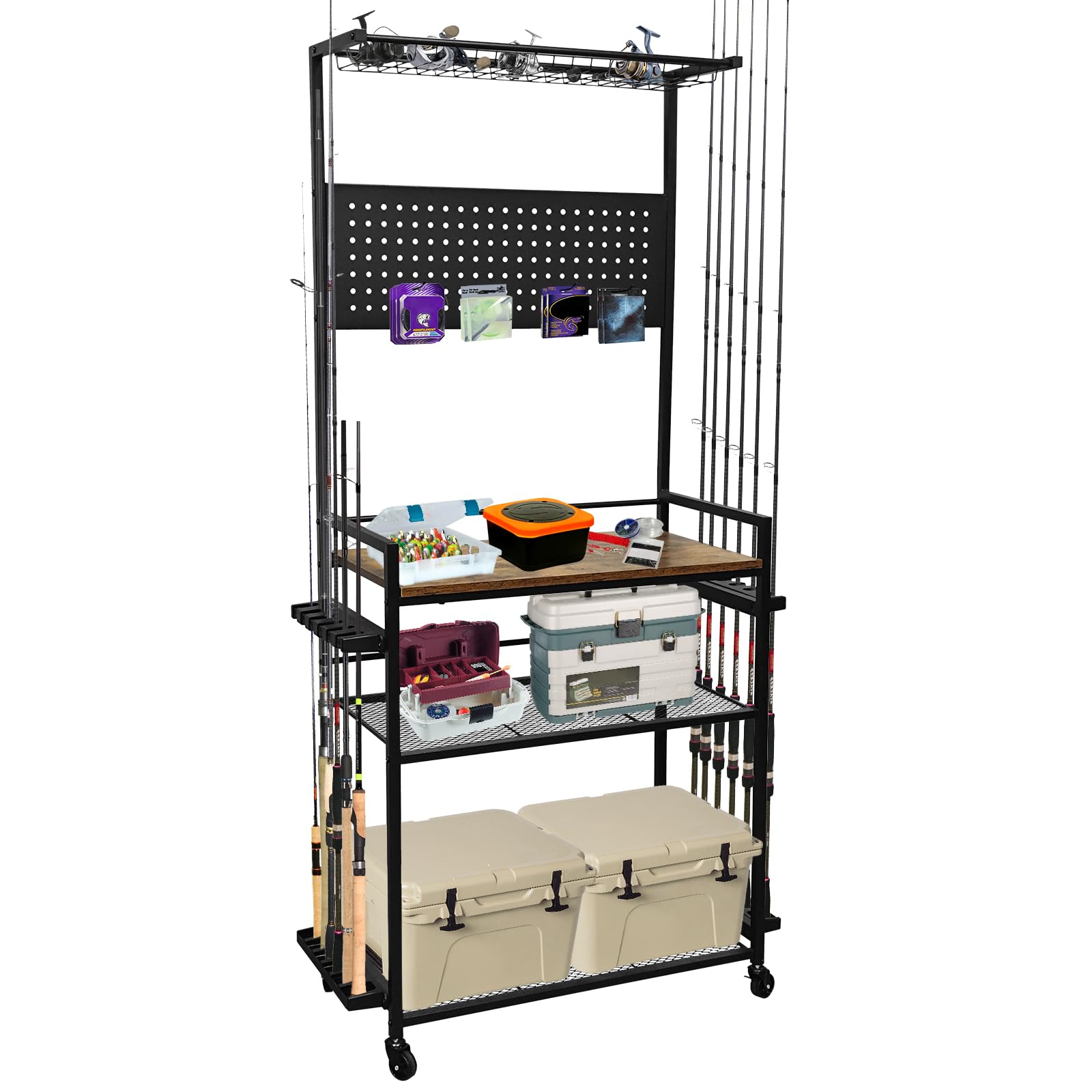 3 tier tackle box Garvee Fishing Rod Holders 3-Tier Rack for Garage, Holds 12 Rods, Blac