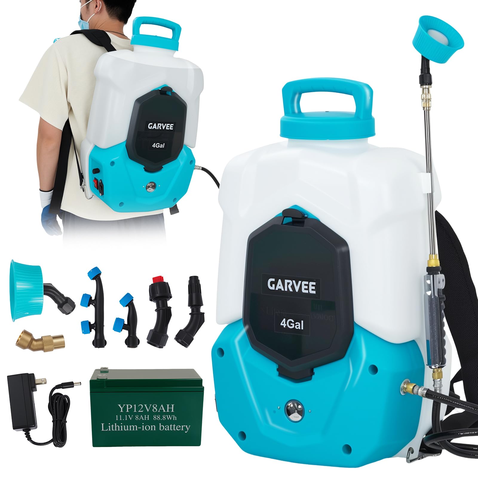 Garvee 4 Gallons Battery Powered Backpack Sprayer with 6 Nozzles & 2 W