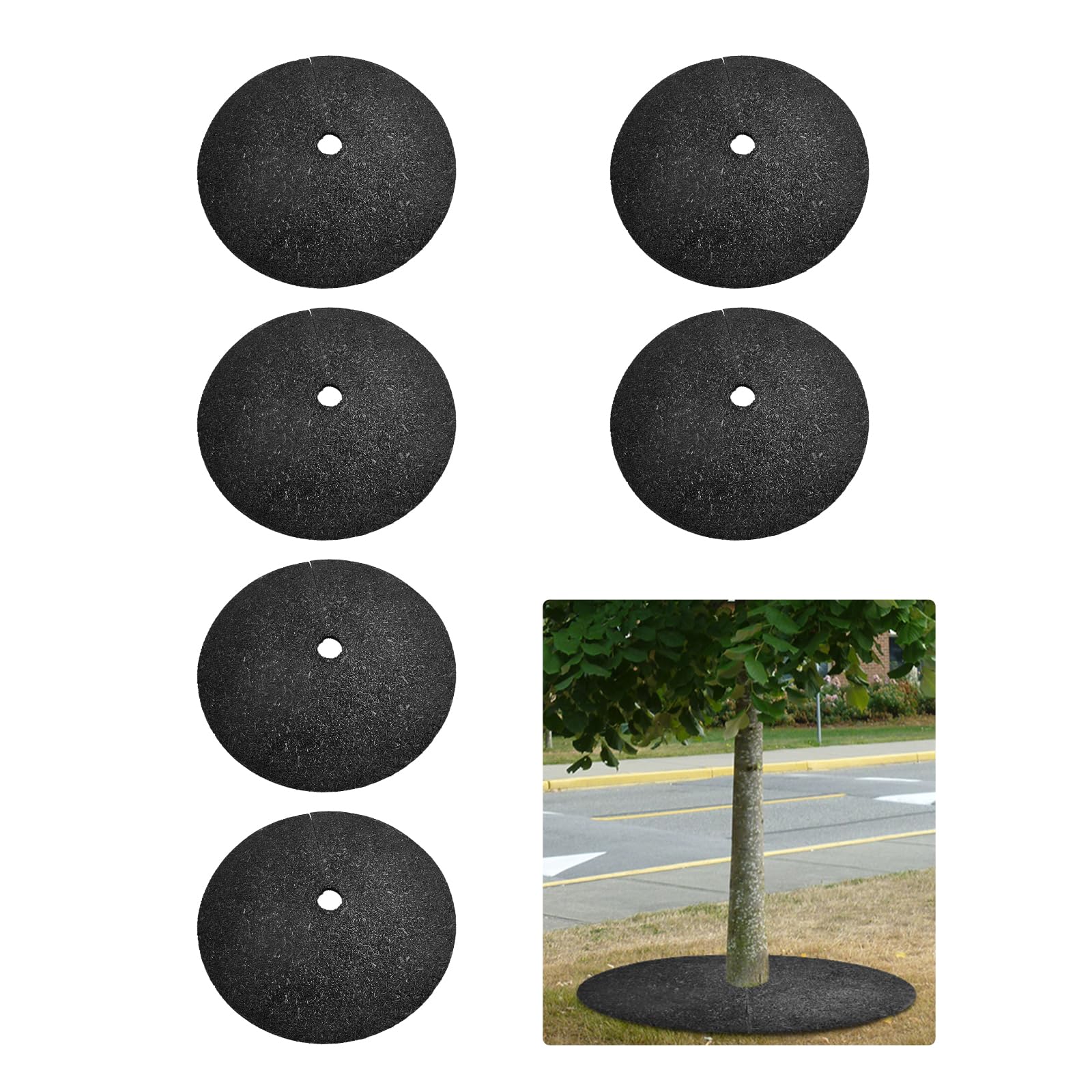 rubber tree ring vs mulch Garvee 6 Pack Tree Mulch Ring 30 in Rubber Mulch Mat Heavy Duty Round