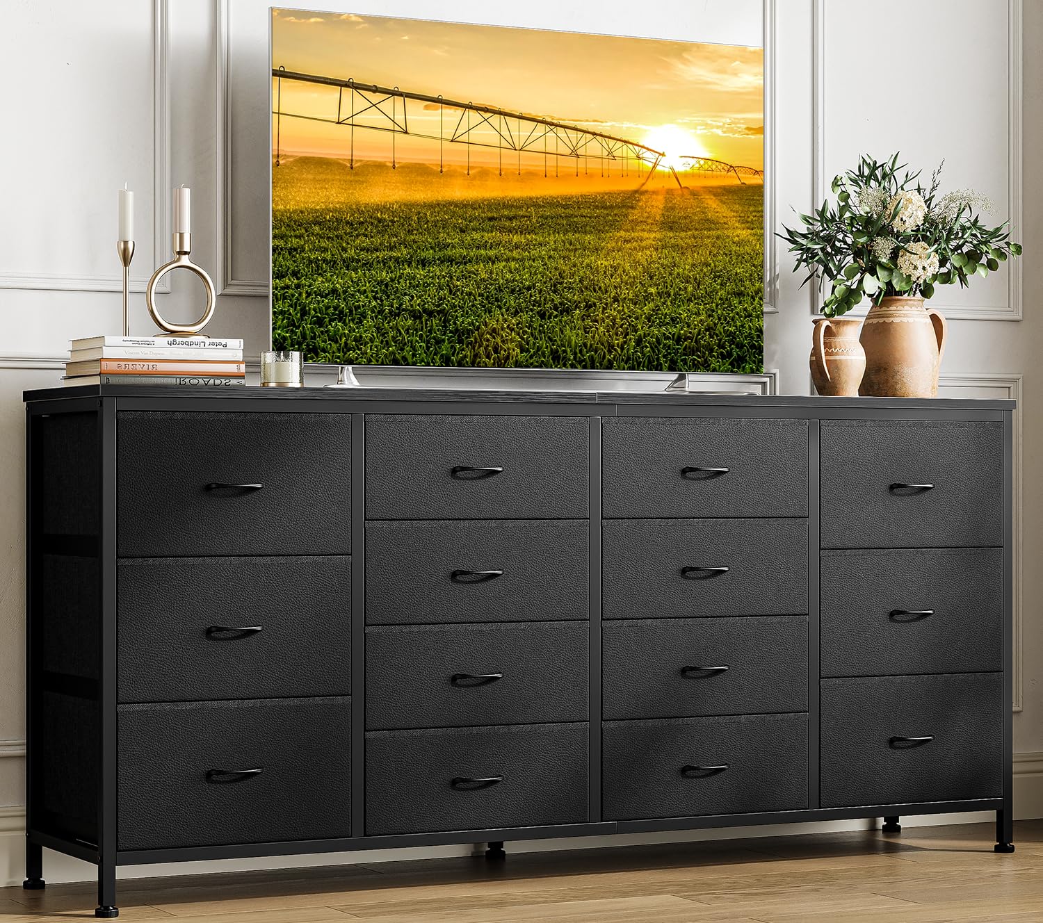 Garvee 63" W Black Dresser TV Stand for 65 70 75 Inch TV with 14 Drawe Garvee 63" W Black Dresser TV Stand for 65 70 75 Inch TV with 14 Drawe