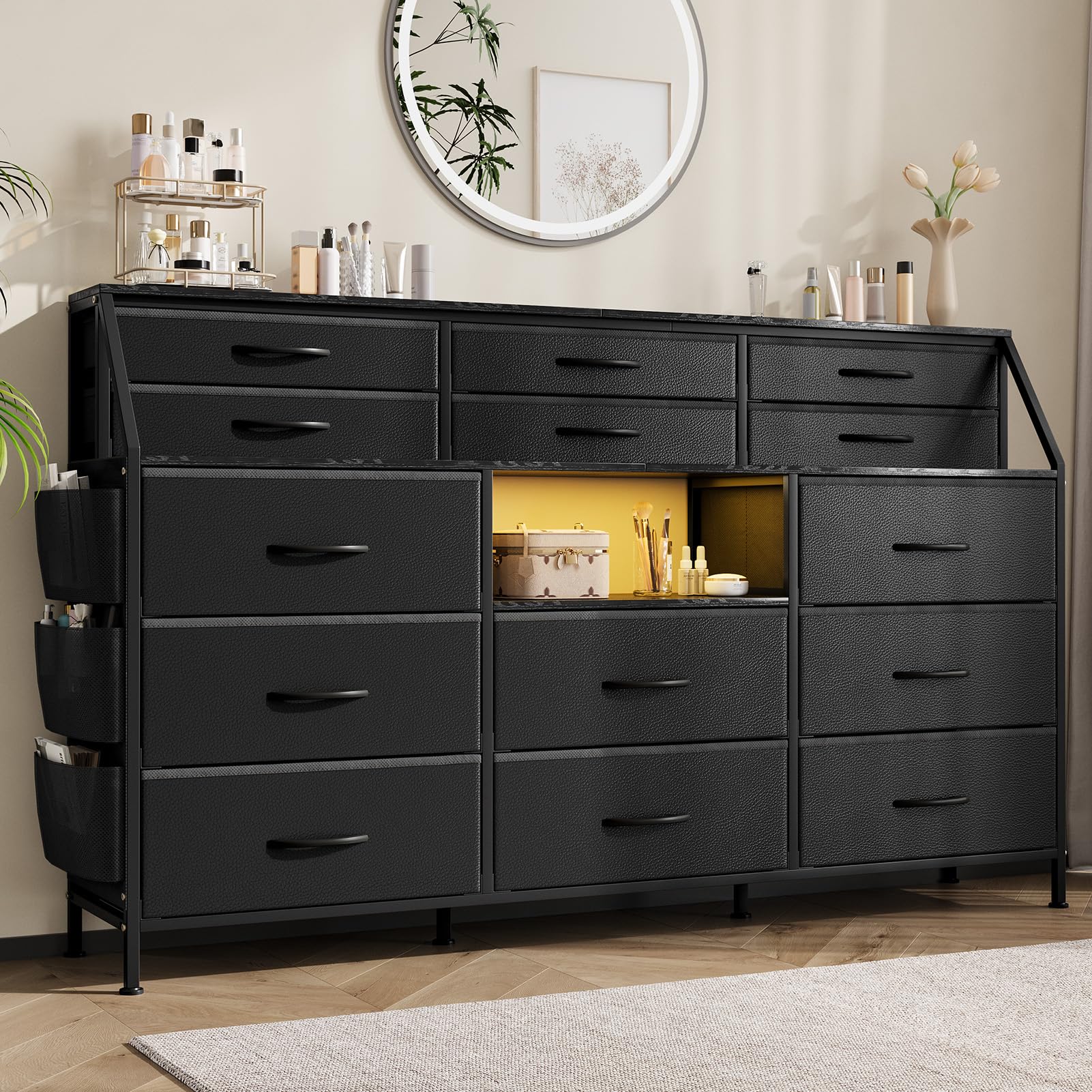 Garvee Wooden Storage Cabinet 14 Drawers Black, 55