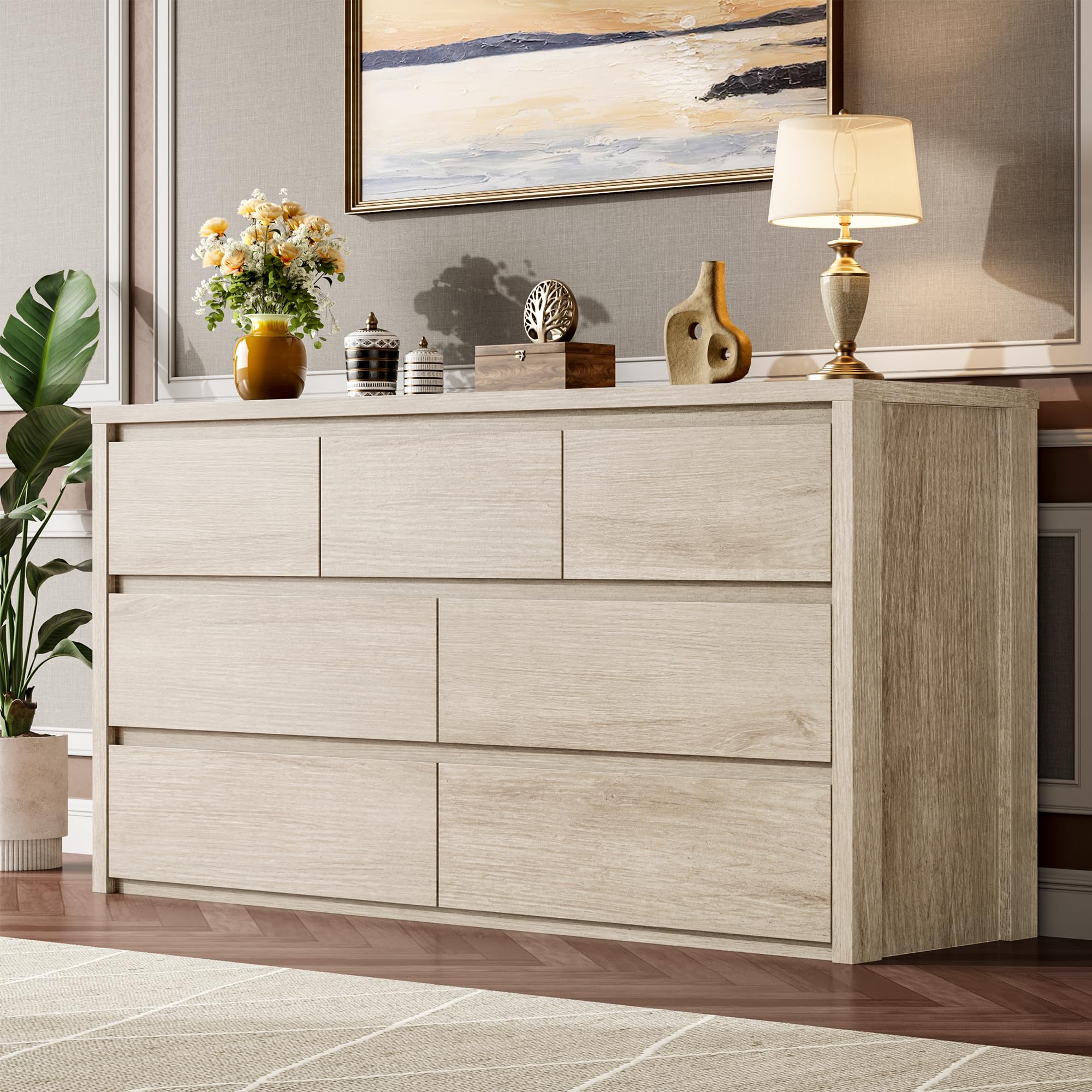 natural wood dresser modern Garvee 7 Drawer Dresser Modern Minimalist Wooden Storage Organizer for