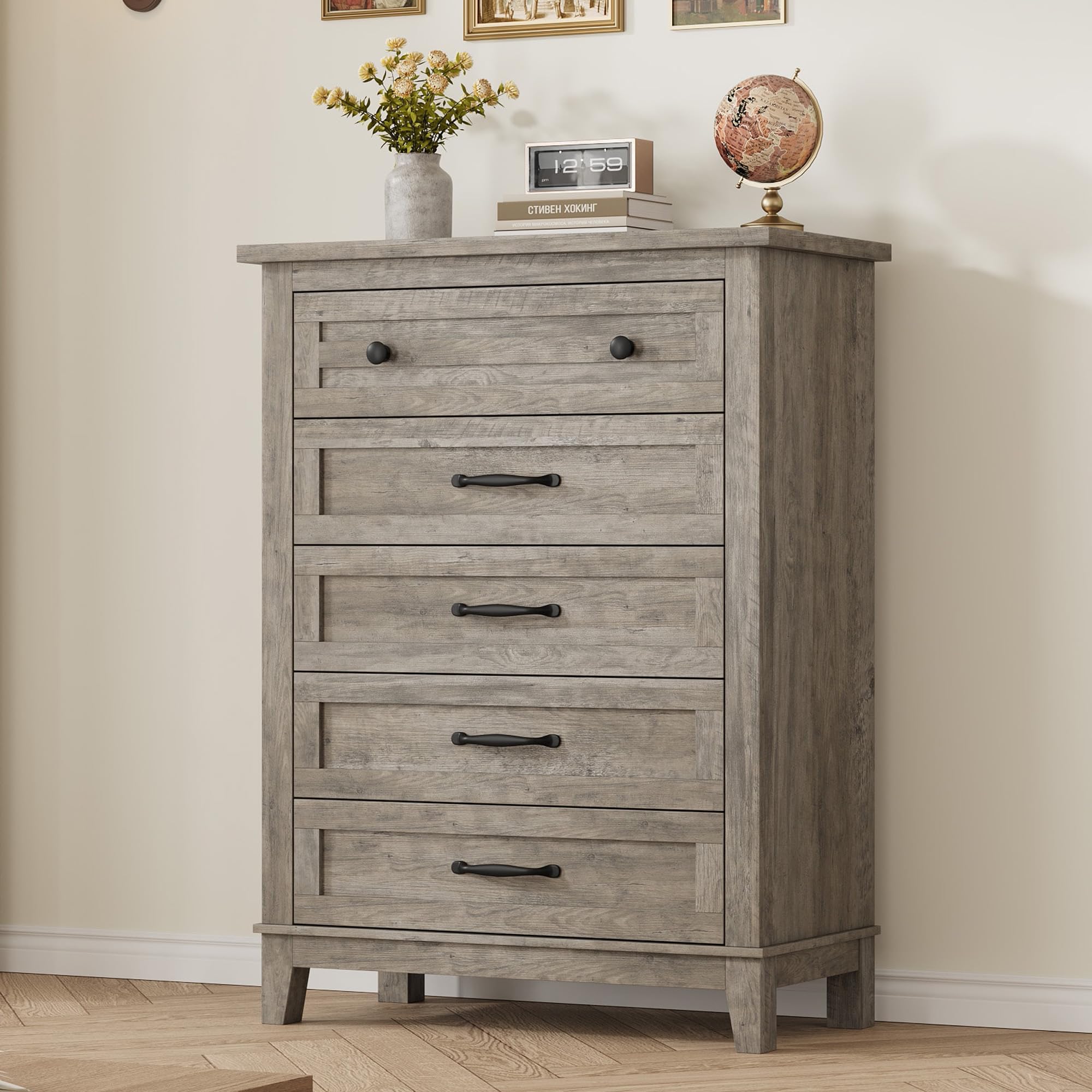 ash grey dresser Garvee 5 Dresser for Bedroom, 41.3 in Tall Vertical Drawer Dresser wit