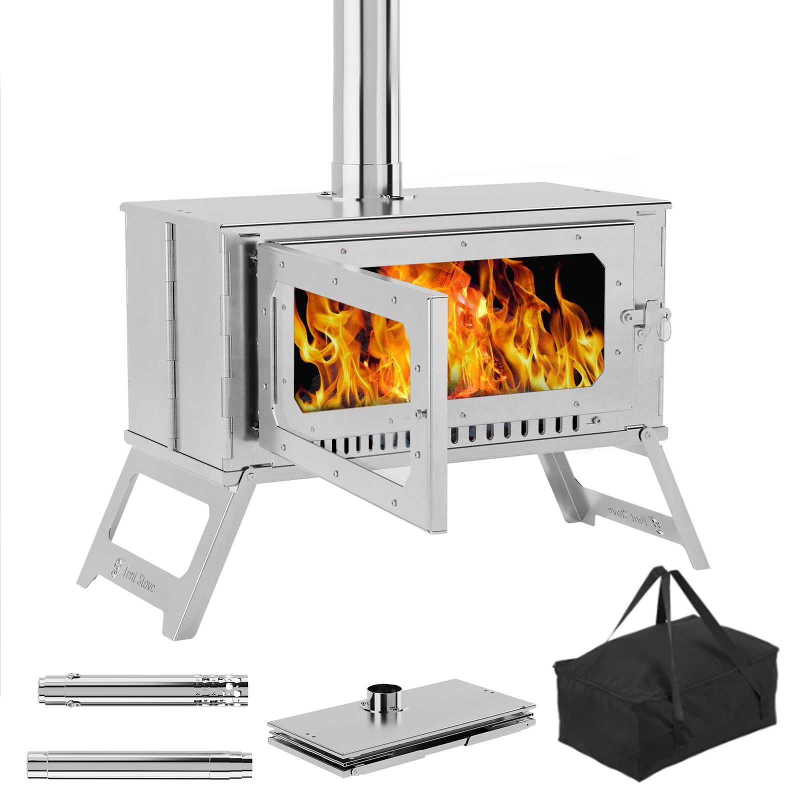GARVEE Portable Wood Burning Hot Tent Stove with View Glass