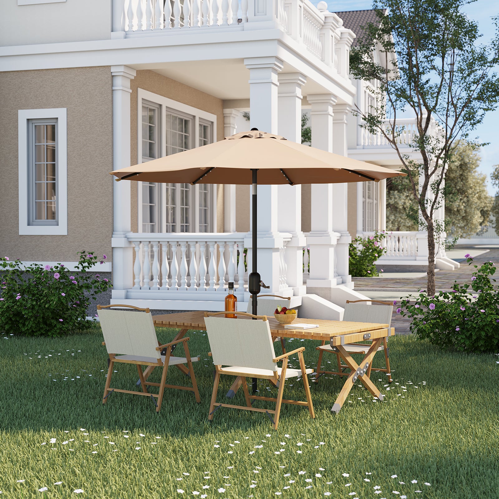 10 foot patio umbrella with solar lights and screen enclosure Garvee 10 ft Patio Umbrella with Solar Lights, 8 Ribs Outdoor Market T