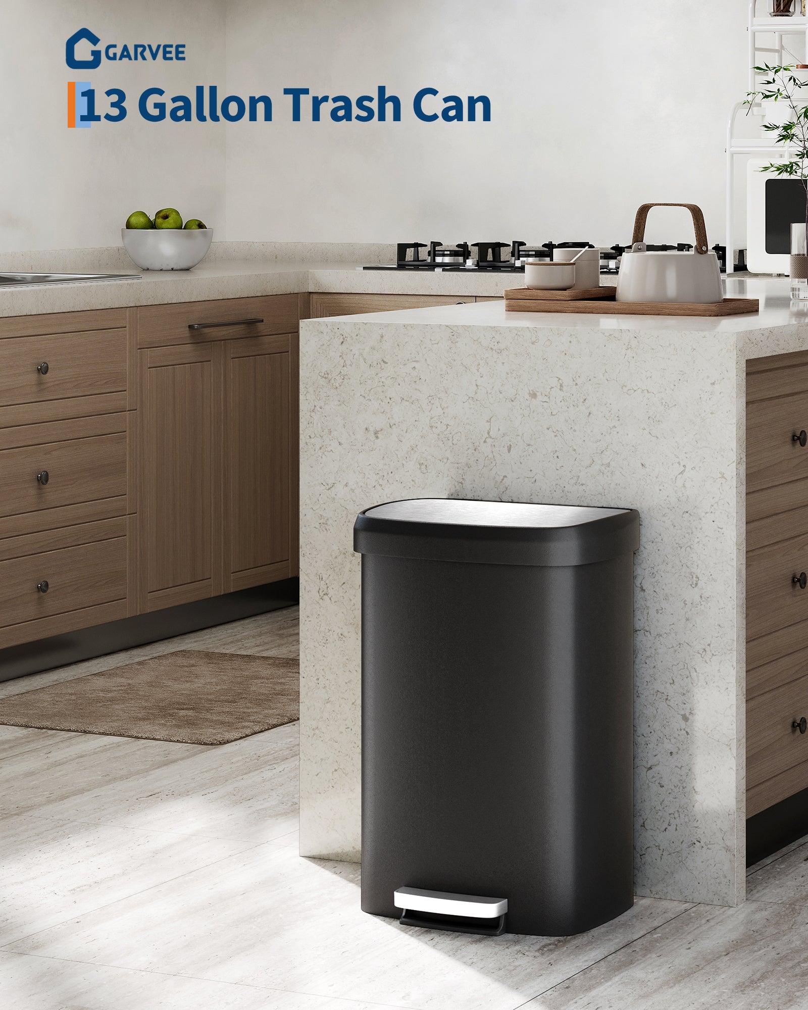 trash cabinet foot pedal Garvee 50L Plastic Kitchen Trash Can with Lid, Soft-Close, Foot Pedal,