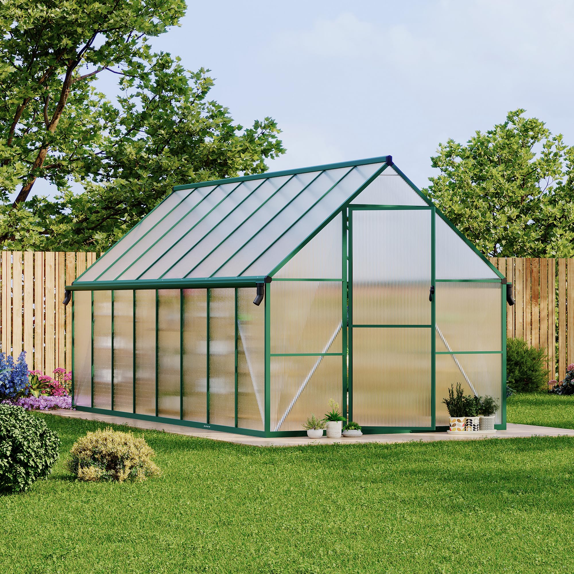 grow tent outdoors Garvee Heavy Duty 8x16 FT Polycarbonate Greenhouse With Reinforced Aluminum  Frame, Walk-in Grow Tent, Adjustable Roof Vent, Lockable Door, Rain Gutter,  High Wind Resistant, Green