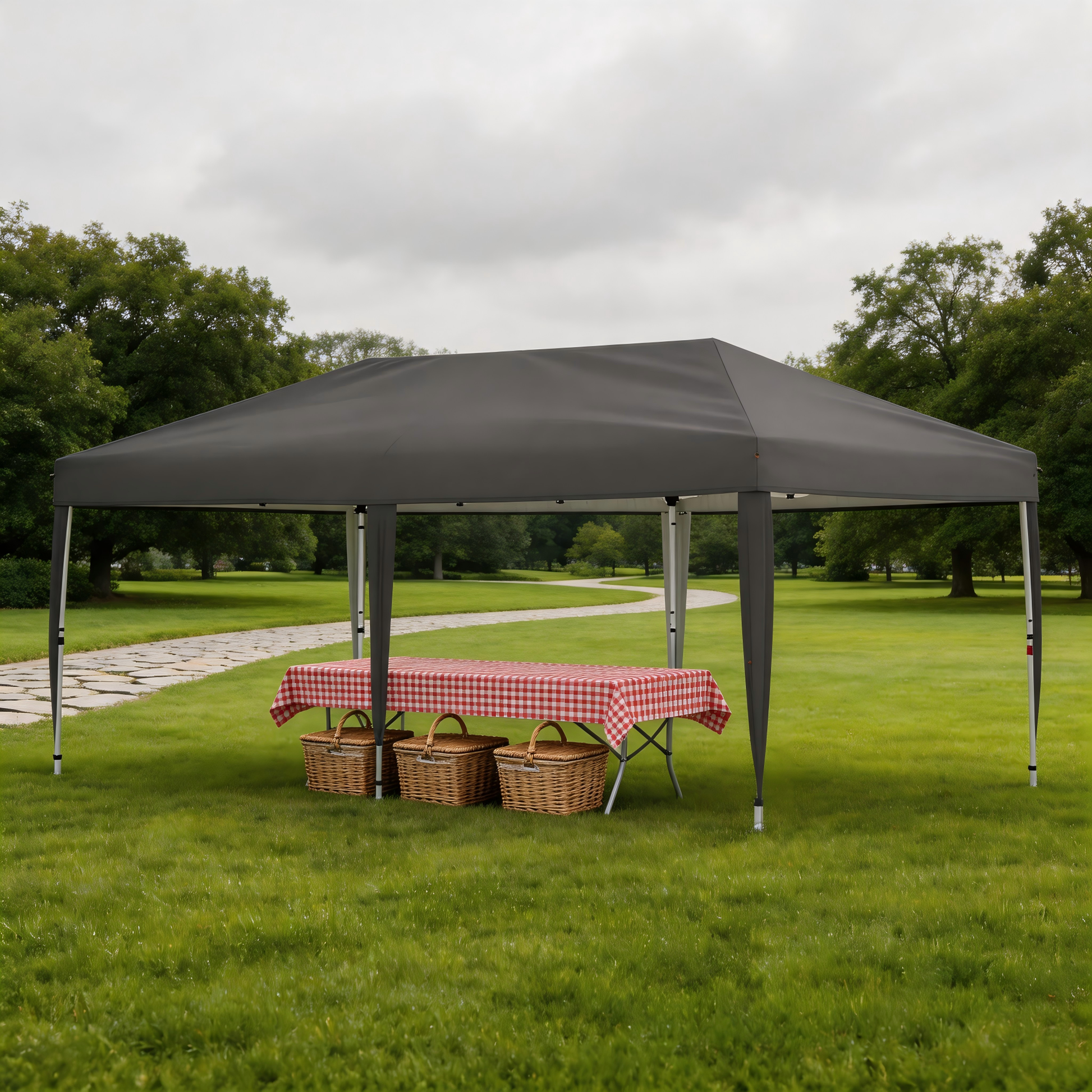 Garvee 10'x 20' Pop up Canopy Tent with 210 D Oxford Fabric, Portable Instant Commercial Canopy Including 12 Stakes 6 Sandbags for Farmers' Market, Wedding Event, Outdoor Camping, Black