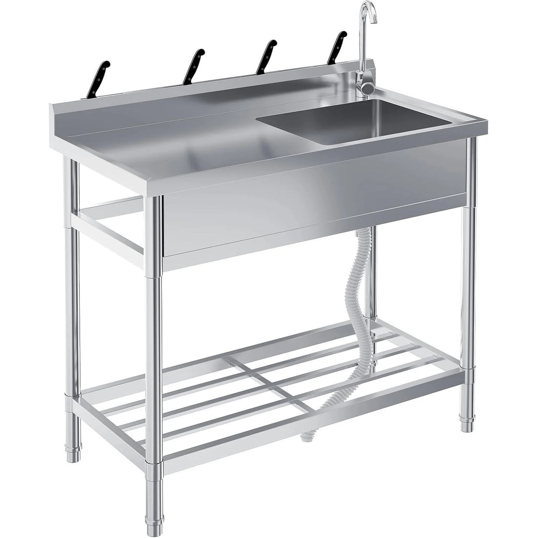 Garvee Stainless Steel Free Standing Single Bowl Sink with Faucet for Laundry Kitchen Garage Outdoor, Adjustable Legs, Silver