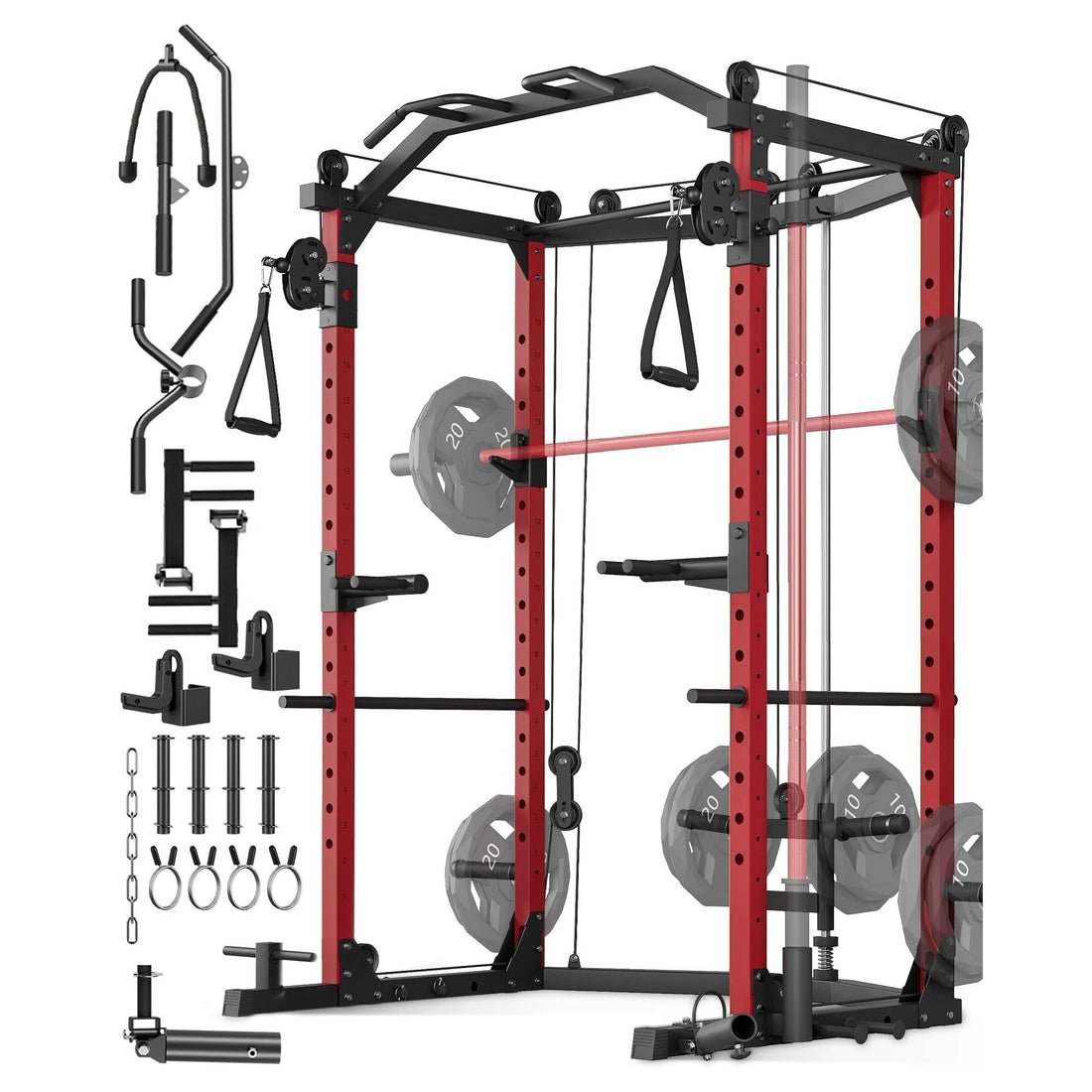 Garvee Power Cage Multi-Functional Power Racks With Cable Crossover System For Home Gym 1600 LBS Red