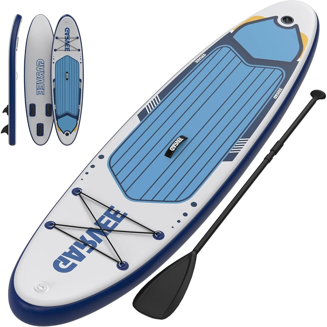 Garvee Inflatable Stand Up Paddle Board with Premium Accessories for Youth & Adults, 11 ft Blue-White, Ultra-Stable Wide Base, Non-Slip EVA Deck