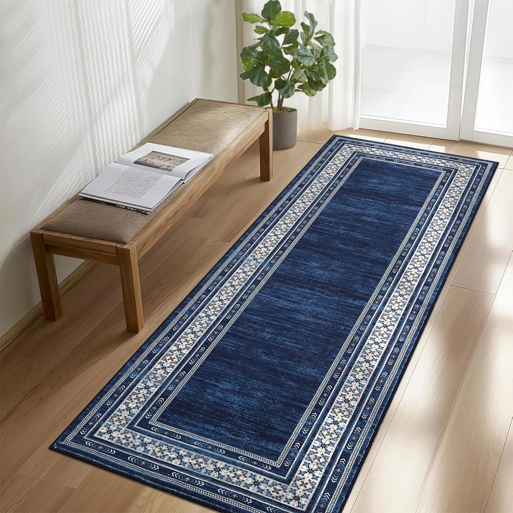 Garvee 2x6 Kitchen Runner Rugs Washable Soft Non Slip Hallway Rug Carpet Indoor Modern Geometric Blue