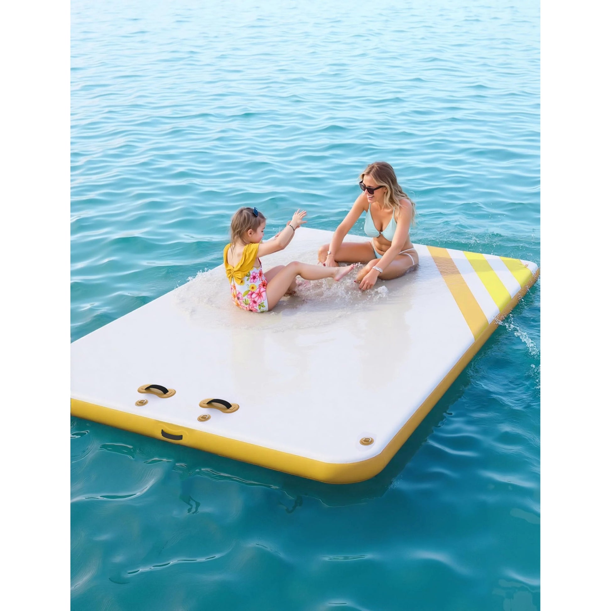 Garvee Inflatable Floating Dock Air Dock Platform with Rope Ladder Non-Slip Surface for Pool Beach Ocean, Yellow, 8 x 6 ft Yellow 8 x 6 ft for water lounging and play