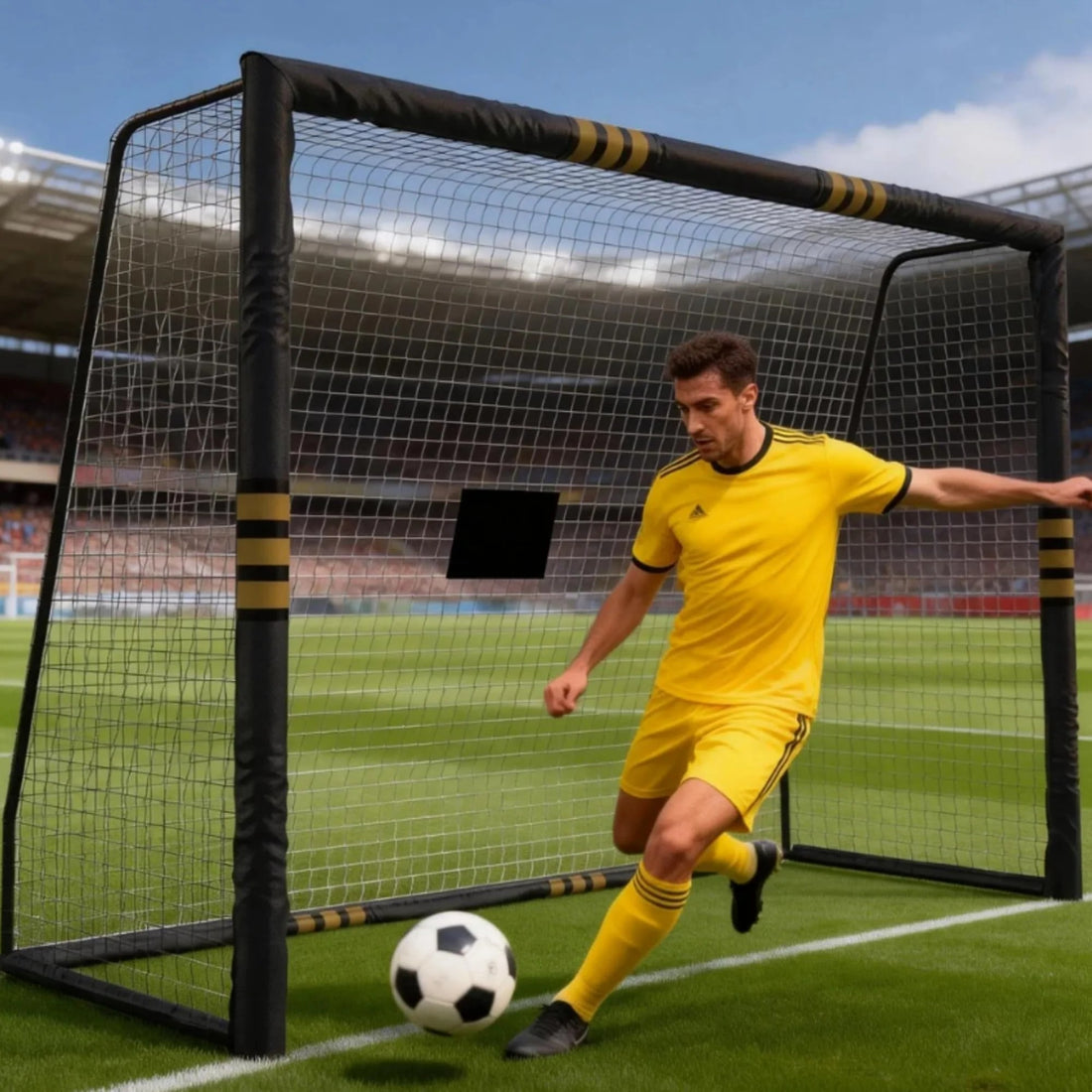 Garvee 8x5.3 Ft Metal Soccer Goal with Foam Padded Posts for Backyard Use, Weatherproof, Easy Assembly, Durable Rust-Resistant Steel, Suitable for Adults and Kids