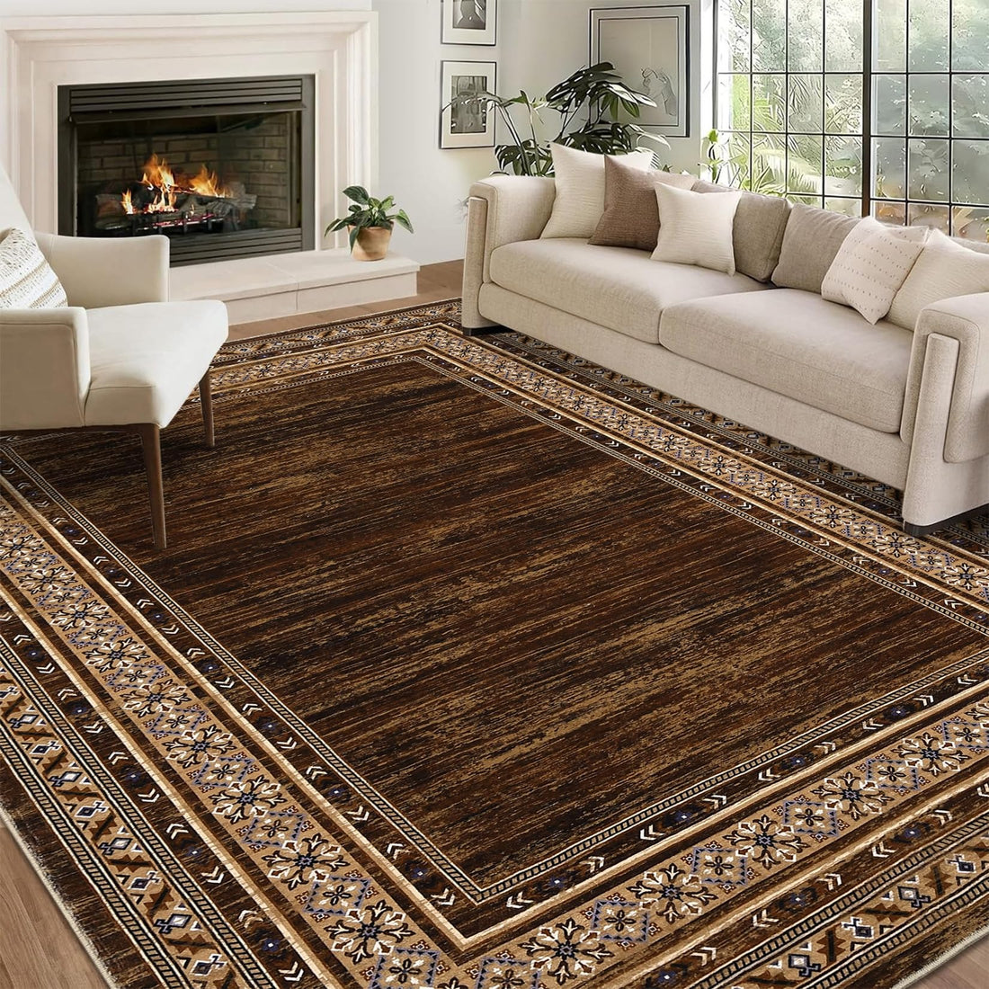 Garvee Modern Washable Rugs 5x7 Soft Non Slip Living Room Rugs Ultra Thin Low Pile Large Bedroom Carpet Red Brown