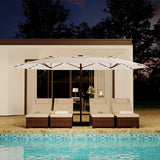 Garvee 15FT Double-Sided Patio Umbrella with 36 Solar-Powered LED Lights – Heavy-Duty Rectangular Outdoor Sun Shade – Fade-Resistant Canopy – With Base – For Pool, Garden, Backyard, Deck – Beige - Beige