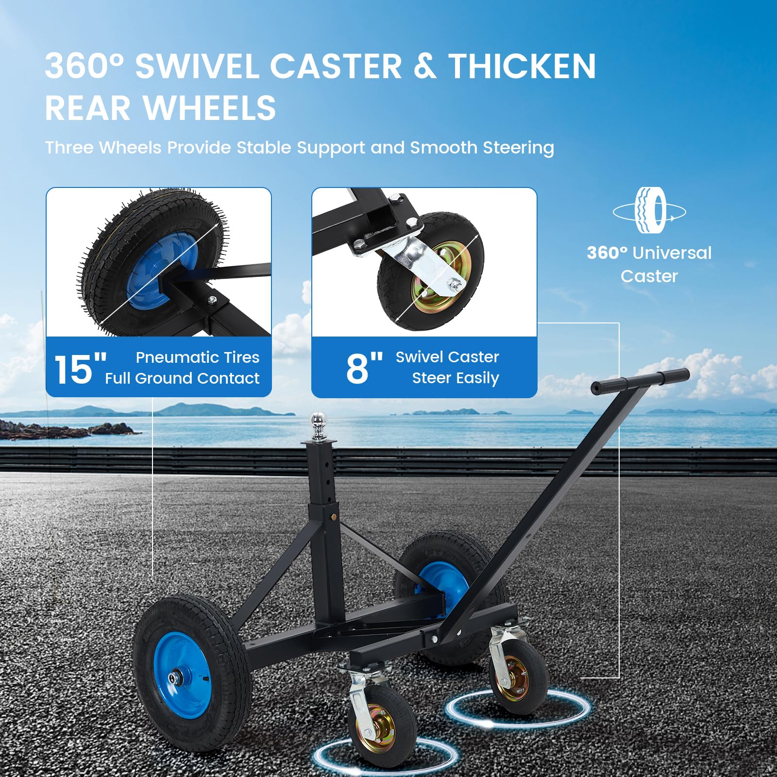 Garvee Adjustable Trailer Dolly, with 1500lbs Load Capacity, Durable Carbon Steel Trailer Mover with 25.5''-34.6'' Adjustable Height, Ideal for Moving Boat Trailers/Utility/Cargo Trailers/RV Trailer