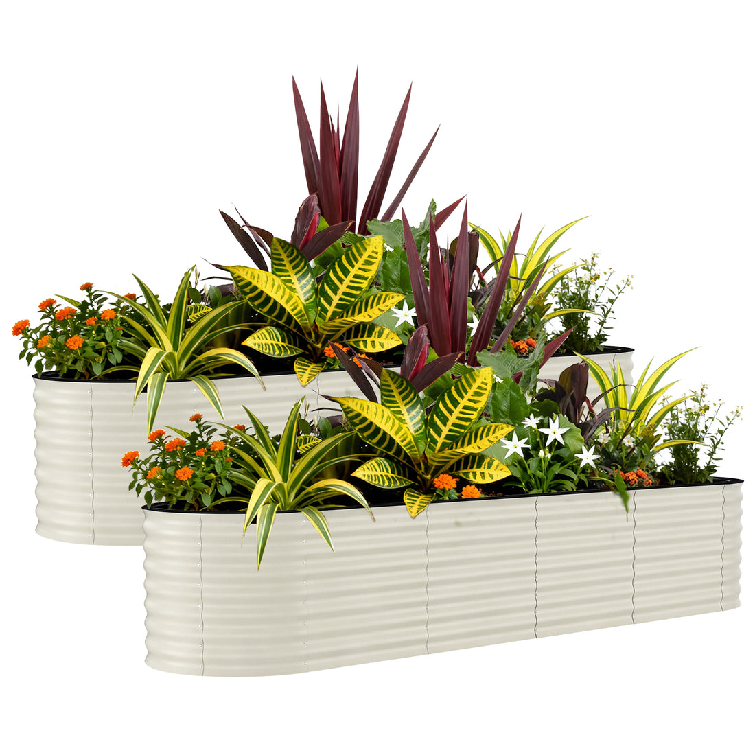 Garvee Lot de 2 jardinières surélevées d'extérieur 244 x 61 x 61 cm – Jardinière en acier galvanisé, résistante à la rouille, beige