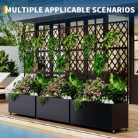 Garvee Galvanized Steel Raised Garden Bed with Trellis, Privacy Screen, Lockable Casters, Drainage Holes, Slim Profile for Patio & Deck