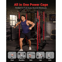 Garvee Power Cage Racks de puissance multifonctionnels avec système de croisement de câbles pour salle de sport à domicile 1600 LBS Rouge