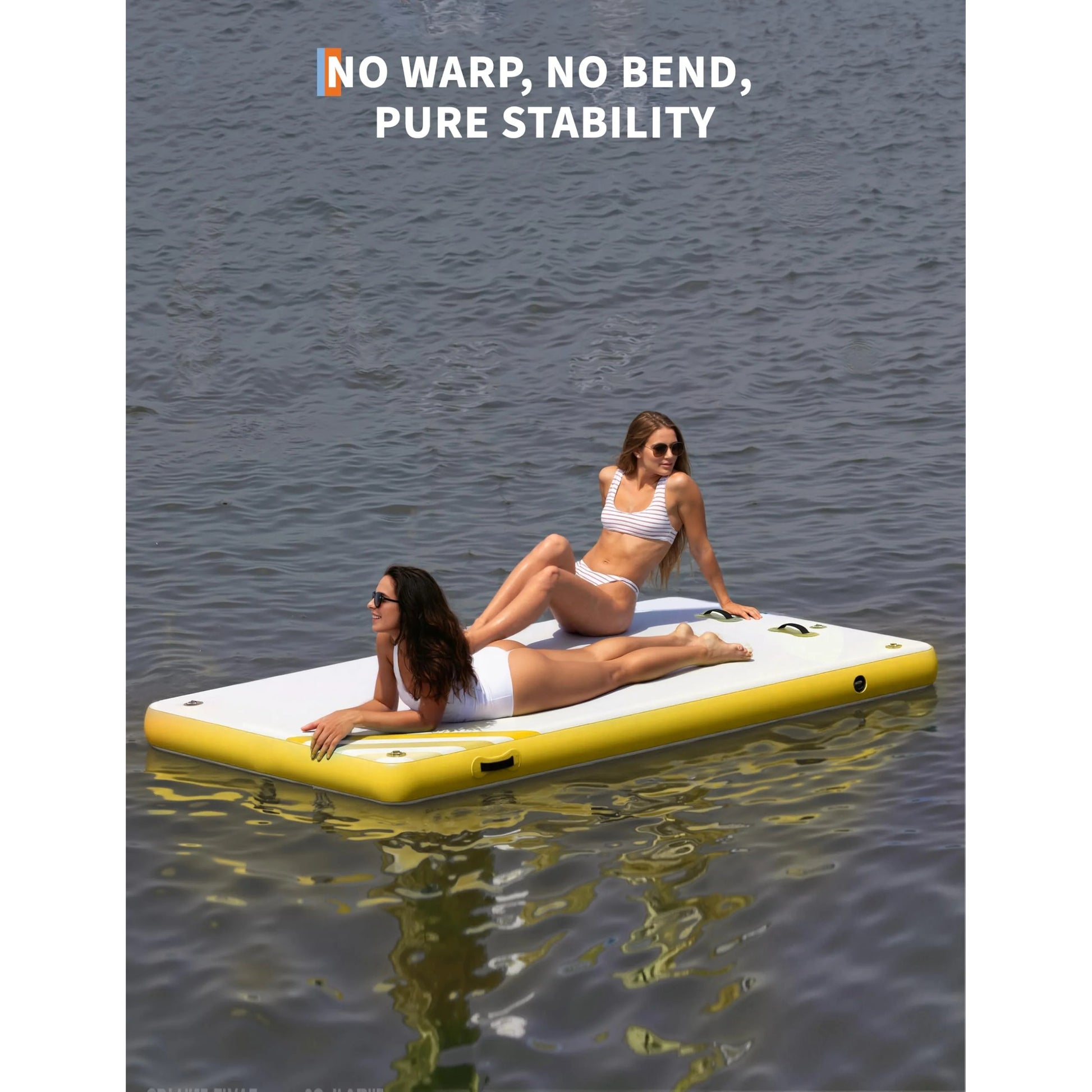 Garvee Inflatable Floating Dock Air Dock Platform with Rope Ladder Non-Slip Surface for Pool Beach Ocean, Yellow, 8 x 6 ft Yellow 8 x 6 ft stable floating platform