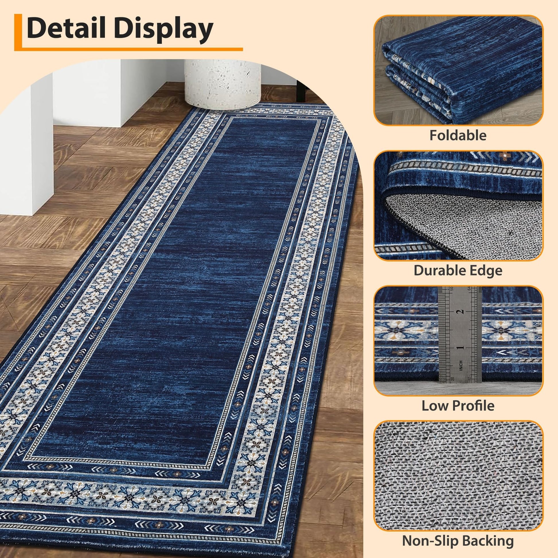Garvee 2x6 Kitchen Runner Rugs Washable Soft Non Slip Hallway Rug Carpet Indoor Modern Geometric Blue