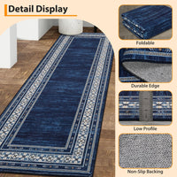 Garvee 2x6 Kitchen Runner Rugs Washable Soft Non Slip Hallway Rug Carpet Indoor Modern Geometric Blue
