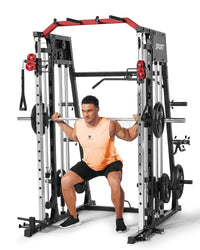Garvee Smith Machine All-in-One Power Cage with LAT Pull-Down Cable Crossover Squat Rack Weight Bar Adjustable Height 2mm Steel