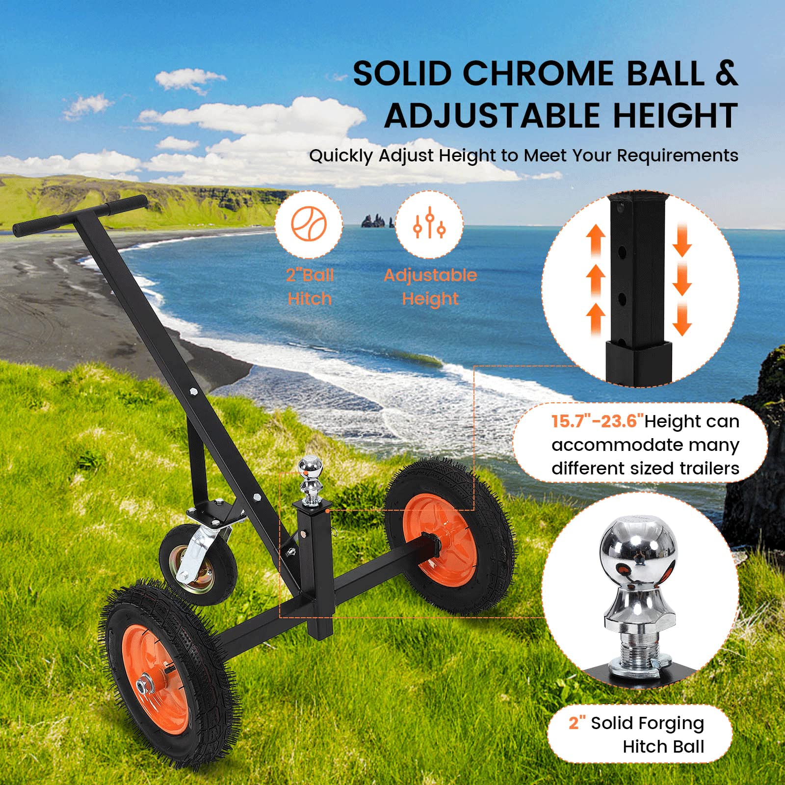 Garvee Adjustable Trailer Dolly with 800lbs Load Capacity, Durable Carbon Steel Trailer Mover with 17.7''-25.5'' Adjustable Height, Ideal Option to Move Boat Trailers/Utility/Cargo Trailers and RV Trailer