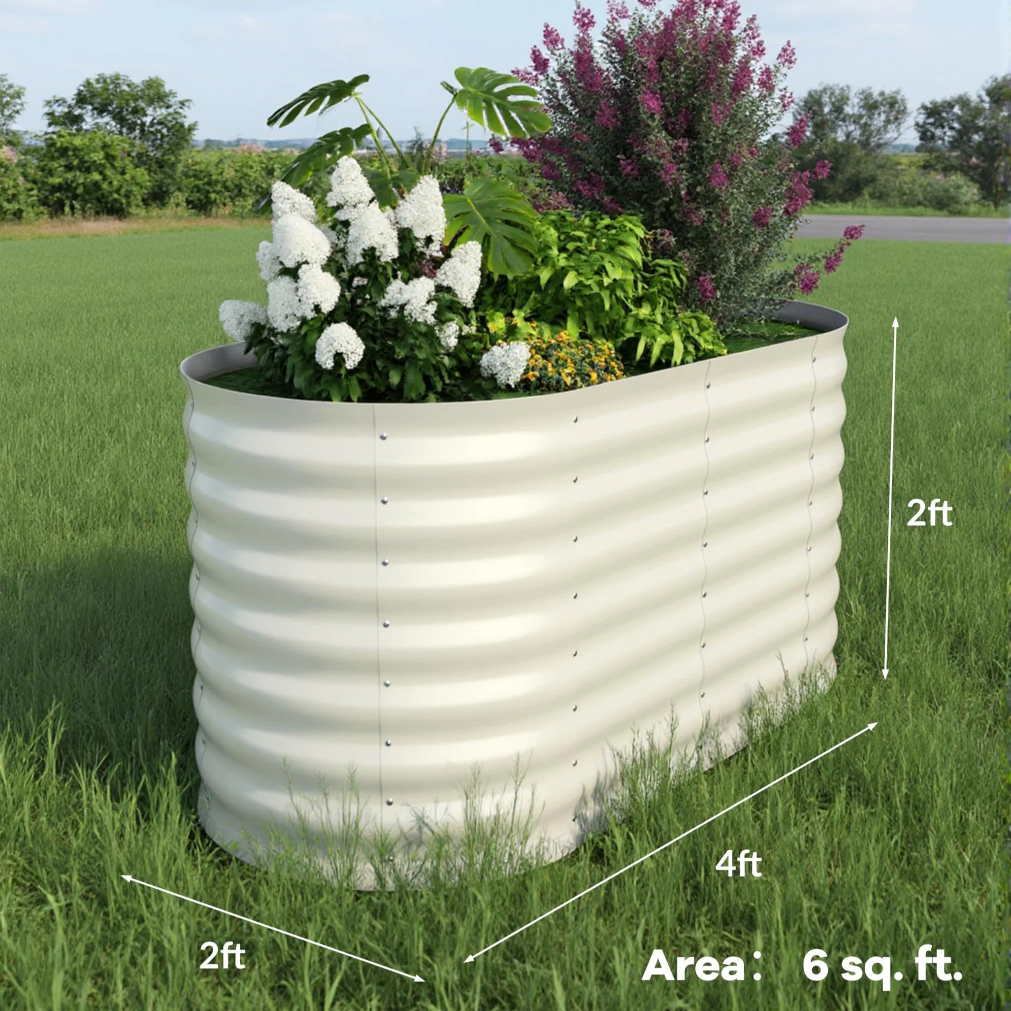 Beige 4 foot by 2 foot by 2 foot raised garden bed with compact planting area