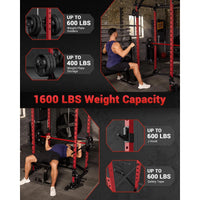 Garvee Power Cage Racks de puissance multifonctionnels avec système de croisement de câbles pour salle de sport à domicile 1600 LBS Rouge