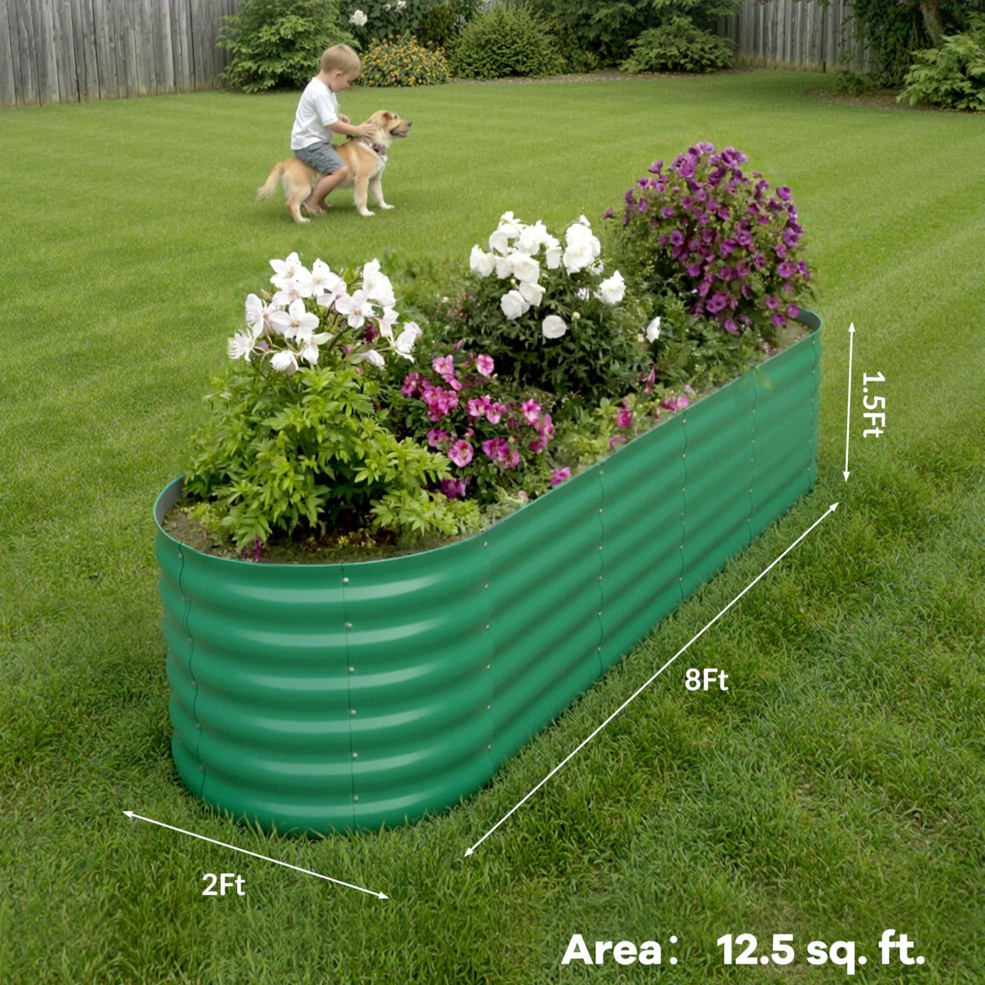 8 ft by 2 ft by 1.5 ft green raised garden bed dimensions