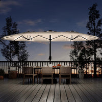 Garvee 15FT Double-Sided Patio Umbrella with 36 Solar-Powered LED Lights – Heavy-Duty Rectangular Outdoor Sun Shade – Fade-Resistant Canopy – With Base – For Pool, Garden, Backyard, Deck – Beige
