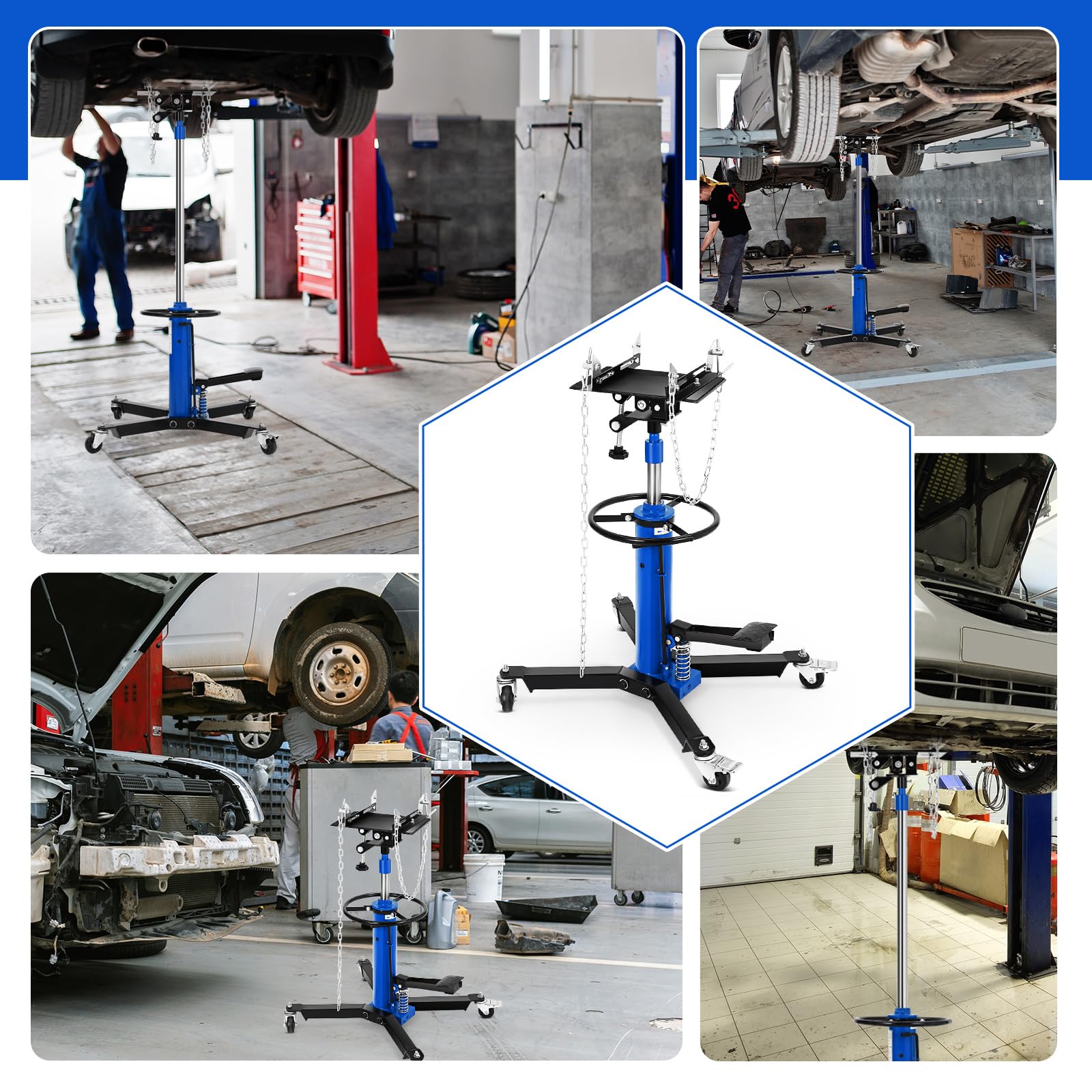 Garvee Transmission Jack, 1100 LBS Capacity Adjustable Hydraulic Telescopic Transmission Jack, 33"-69" High Lift and 360° Swivel Wheel, Garage/Shop Lift Hoist