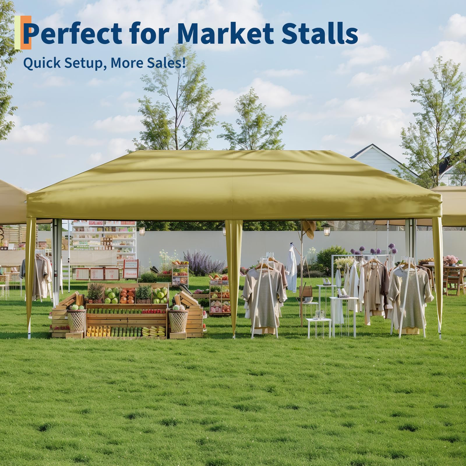 Tonnelle escamotable Garvee 10'x 20' avec toile Oxford 210 D, auvent commercial instantané portable comprenant 12 piquets et 6 sacs de sable pour marché fermier, événement de mariage, camping en plein air, kaki