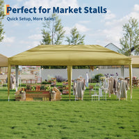 Tonnelle escamotable Garvee 10'x 20' avec toile Oxford 210 D, auvent commercial instantané portable comprenant 12 piquets et 6 sacs de sable pour marché fermier, événement de mariage, camping en plein air, kaki