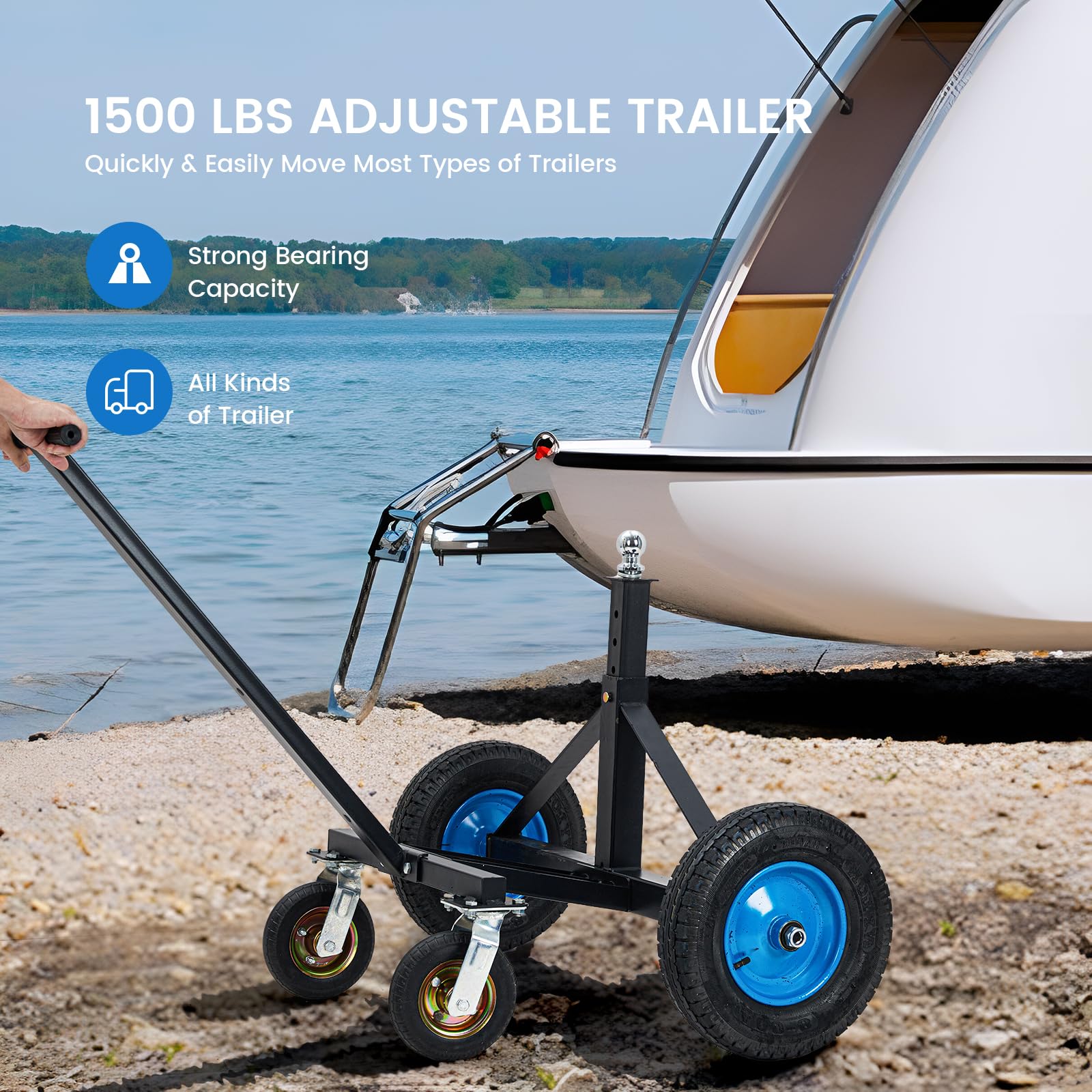 Garvee Adjustable Trailer Dolly, with 1500lbs Load Capacity, Durable Carbon Steel Trailer Mover with 25.5''-34.6'' Adjustable Height, Ideal for Moving Boat Trailers/Utility/Cargo Trailers/RV Trailer