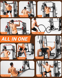 Garvee Smith Machine All-in-One Power Cage with LAT Pull-Down Cable Crossover Squat Rack Weight Bar Adjustable Height 2mm Steel
