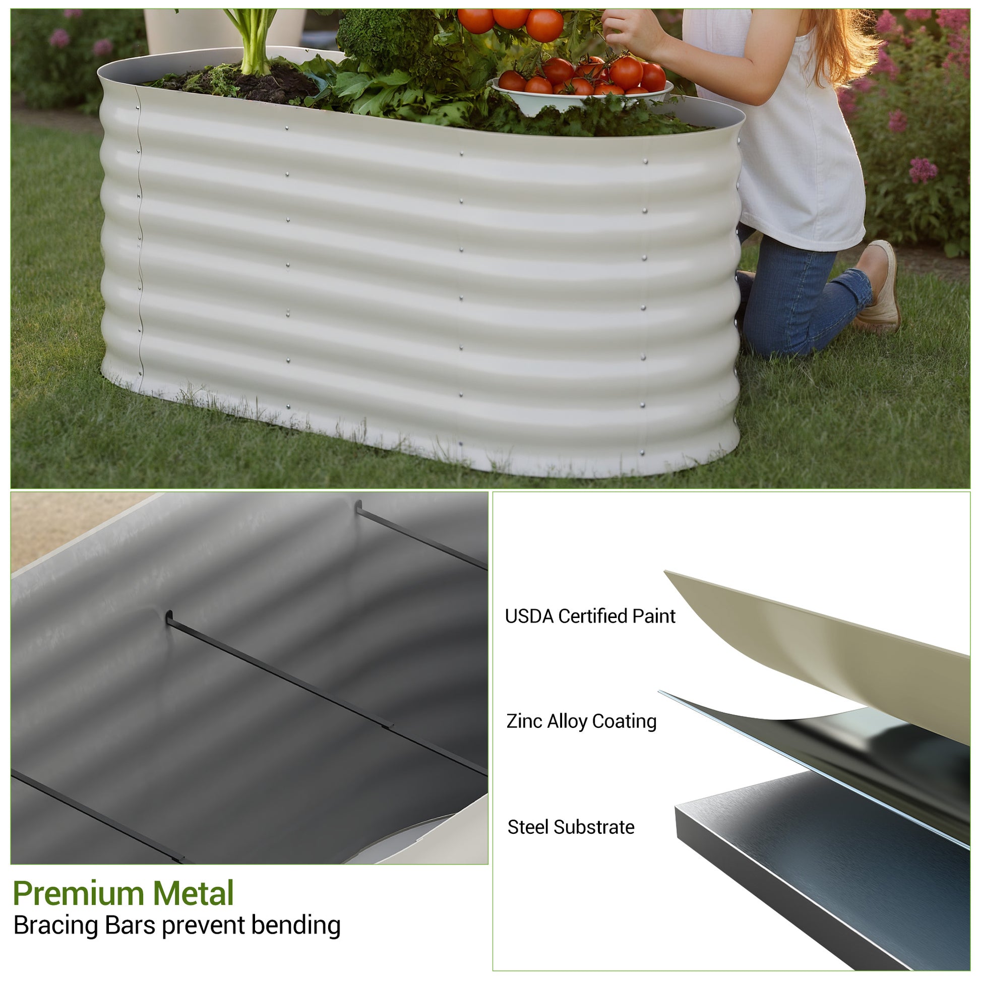 Garvee 4' X 2' X 2' Raised Garden Bed,Galvanized Raised Planter Boxes Outdoor with Easy Assembly, Large Garden Bed for Vegetables, Fruits, Flower,Raised Garden Bed,Beige