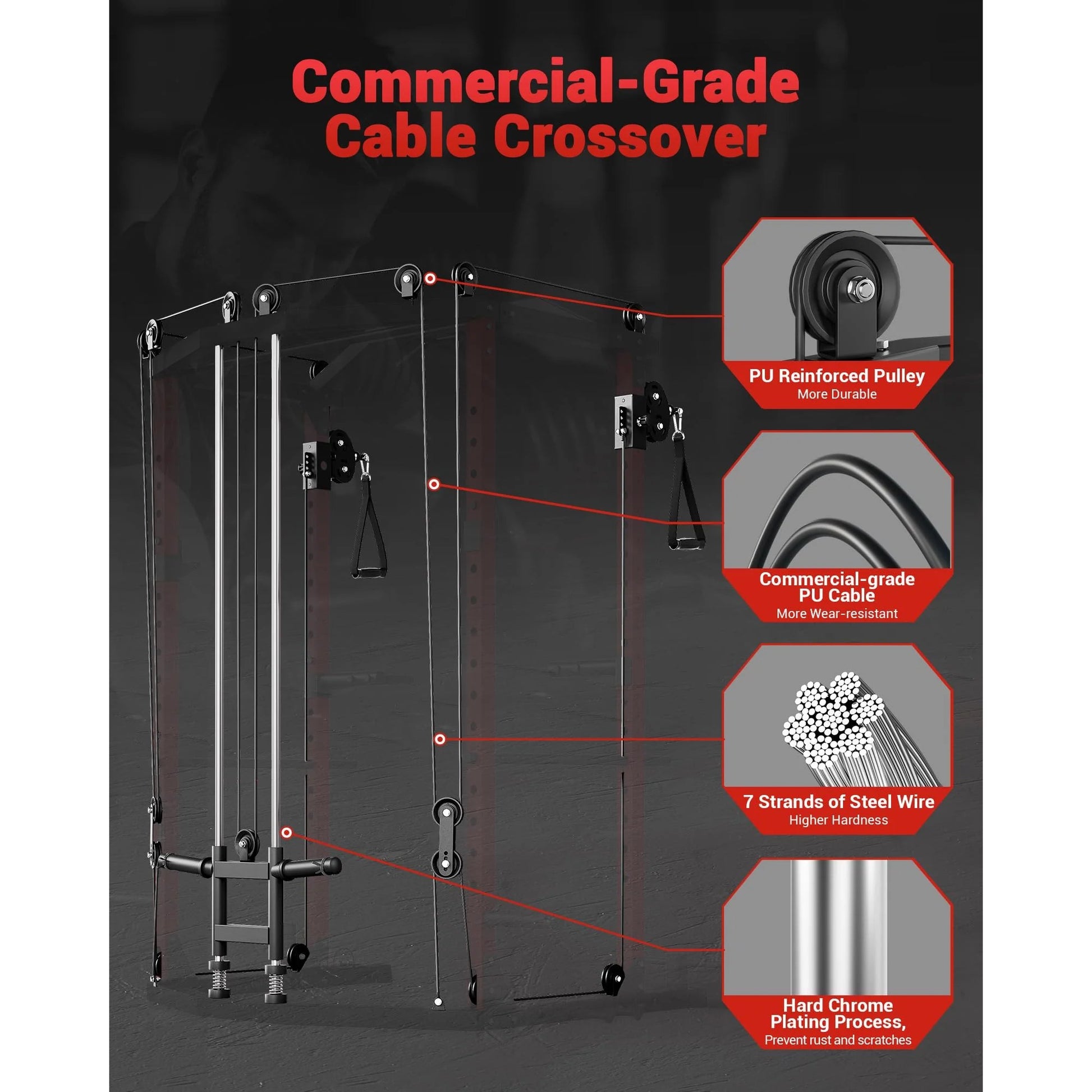 Garvee Power Cage Racks de puissance multifonctionnels avec système de croisement de câbles pour salle de sport à domicile 1600 LBS Rouge
