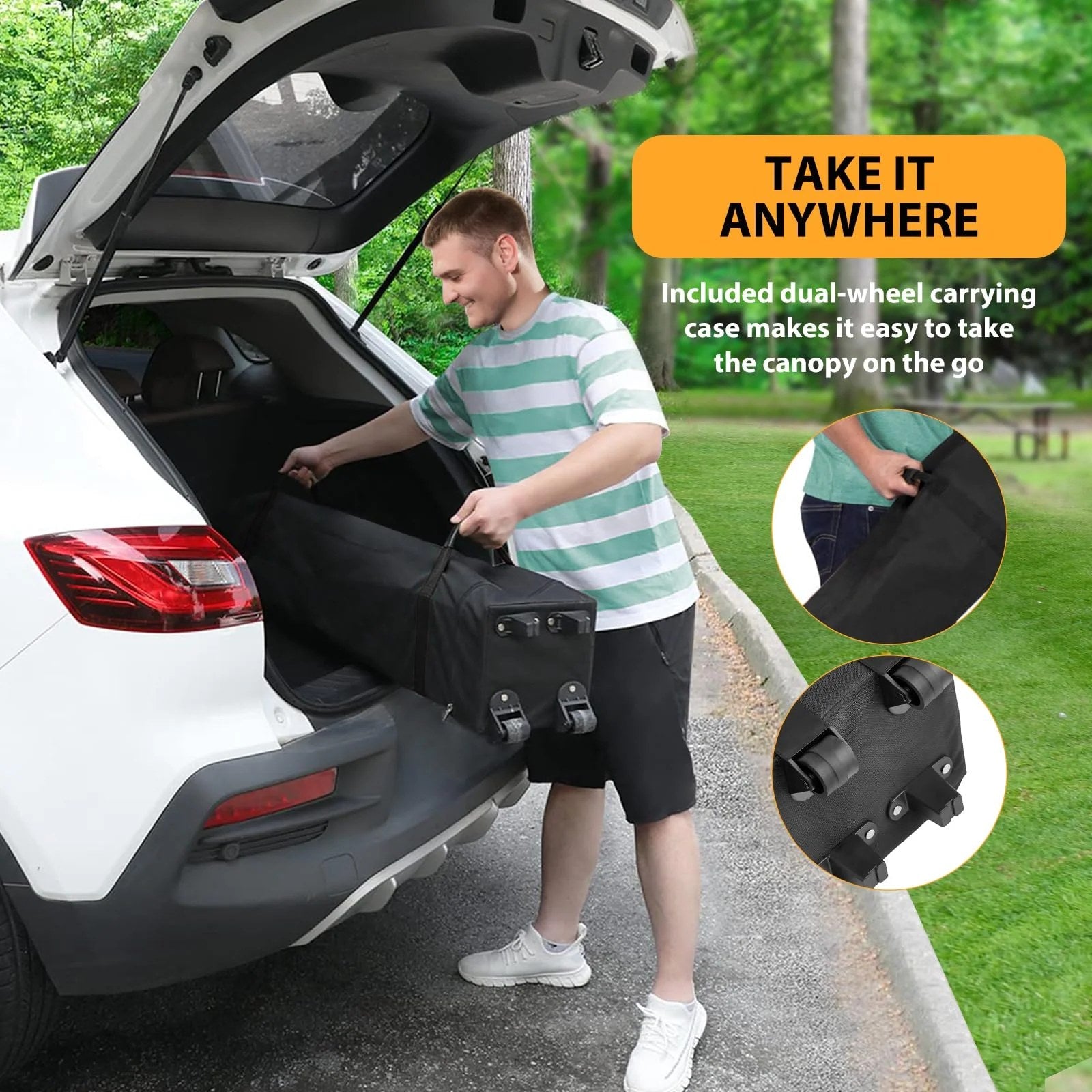 Tonnelle instantanée Garvee 3x3 m – Abri solaire portable étanche avec sac à roulettes, sacs de sable et piquets pour pique-nique, camping et événements en plein air, gris