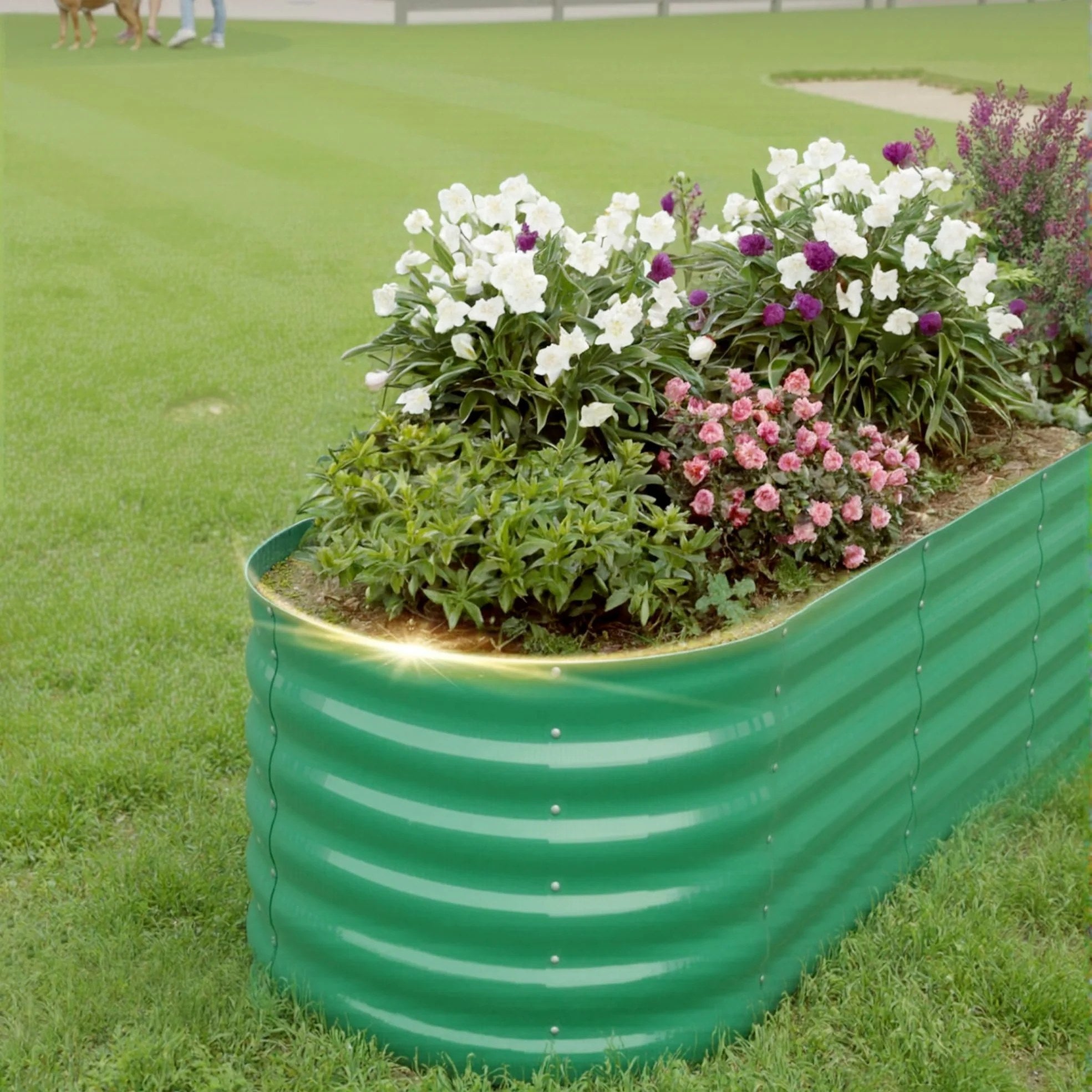 Open base green raised garden bed for drainage and root growth