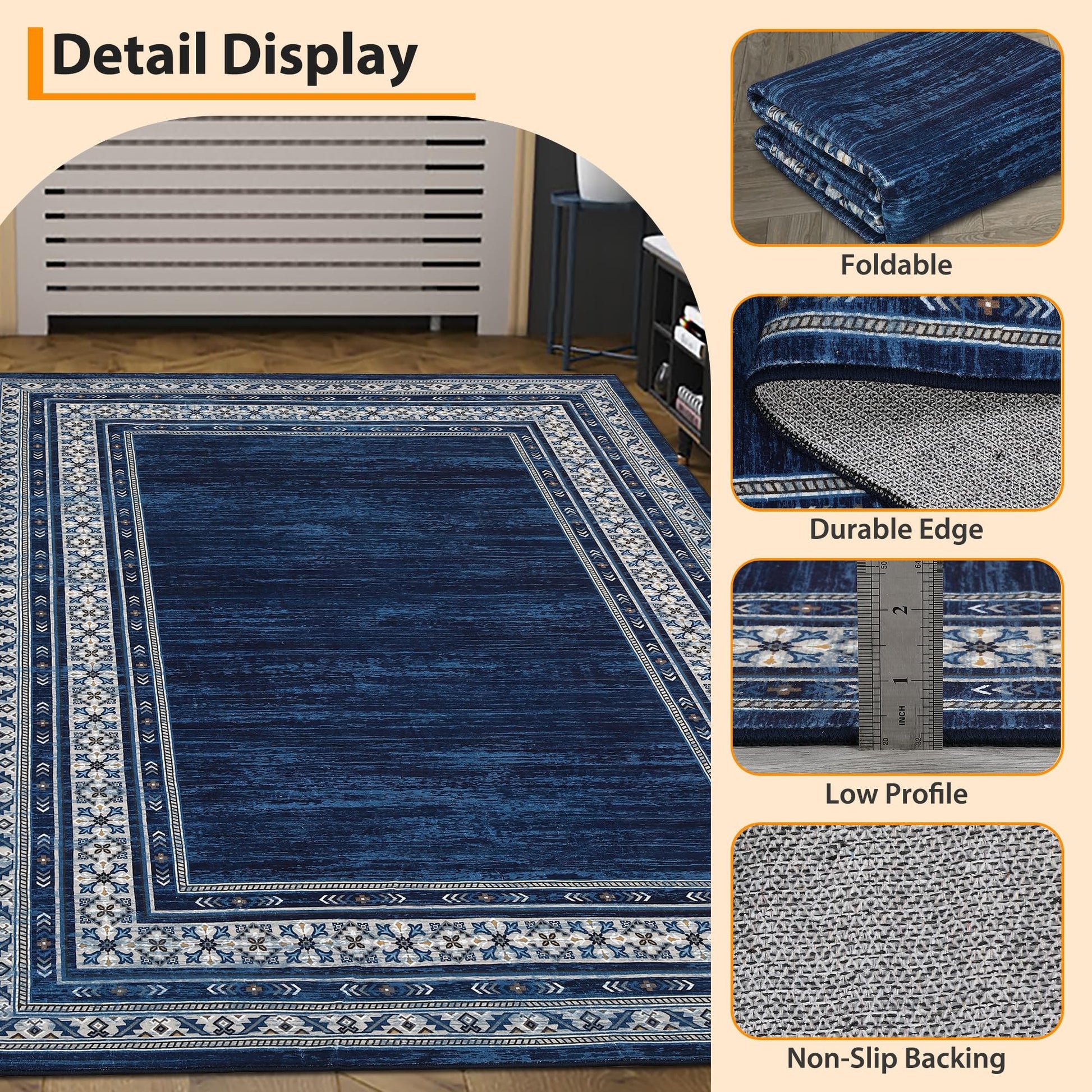 Garvee Modern 10x13 Area Rugs Soft Washable Non Slip Low Pile Blue for Living Room Bedroom Nursery Office