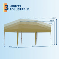 Tonnelle escamotable Garvee 10'x 20' avec toile Oxford 210 D, auvent commercial instantané portable comprenant 12 piquets et 6 sacs de sable pour marché fermier, événement de mariage, camping en plein air, kaki
