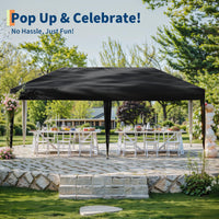Garvee 10'x 20' Pop up Canopy Tent with 210 D Oxford Fabric, Portable Instant Commercial Canopy Including 12 Stakes 6 Sandbags for Farmers' Market, Wedding Event, Outdoor Camping, Black