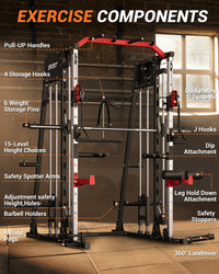 Garvee Smith Machine All-in-One Power Cage with LAT Pull-Down Cable Crossover Squat Rack Weight Bar Adjustable Height 2mm Steel